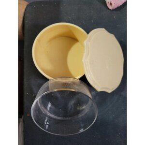 Vintage 1920s Round Celluloid Powder Box Jar Scalloped Lid Glass Insert 3x1.5 in
